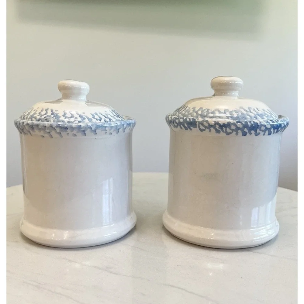 Corelle Blue Hearts Stoneware Kitchen‎ Canisters Cottagecore Grannycore Vtg